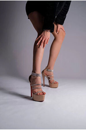 Kadın Taşlı Neon Platform İnce Topuklu Sandalet Gece Şıklığı Model