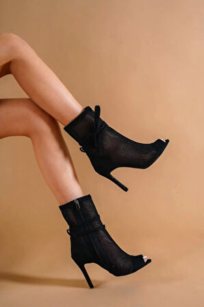 Kadın Elegant Ayakkabı Fileli Tasarım İpli İnce Topuklu Ayakkabı Özel Tasarım Abiye Ayakkabı