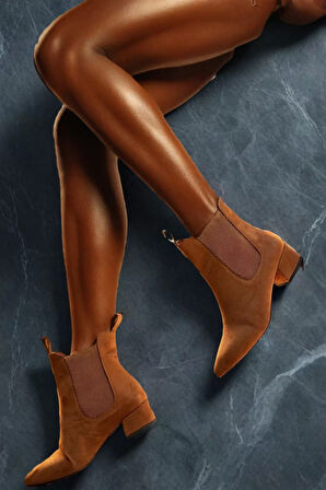 Kadın Elegant Ayakkabı Kısa Topuklu Lastikli Bot Özel Tasarım Abiye Ayakkabı