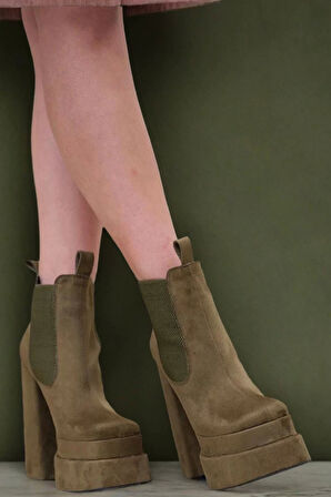 Kadın Elegant Ayakkabı Haki Tasarım Çift Platform Ayakkabı Özel Tasarım Abiye Ayakkabı