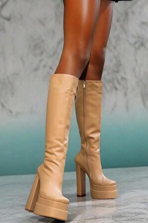 Kadın Elegant Ayakkabı Çift Platform Kalın Topuk Çizme Özel Tasarım Abiye Ayakkabı