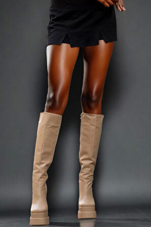 Kadın Elegant Ayakkabı Çift Platform Kalın Topuk Çizme Özel Tasarım Abiye Ayakkabı