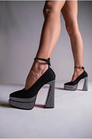 Kadın Elegant Ayakkabı Taşlı Çift Platform Topuklu Ayakkabı Özel Tasarım Abiye Ayakkabı