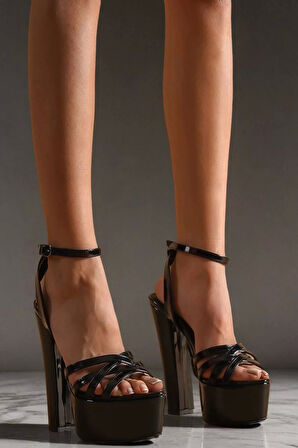 Kadın Elegant Ayakkabı Siyah Rugan Platform Ayakkabı Özel Tasarım Abiye Ayakkabı