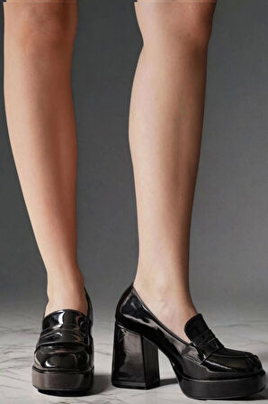 Kadın Elegant Ayakkabı Platform Kalın Topuklu Loafer Özel Tasarım Abiye Ayakkabı