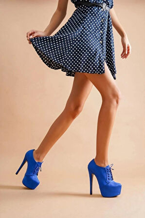 Kadın Elegant Ayakkabı Bağcıklı İnce Topuklu Platform Bot Özel Tasarım Abiye Ayakkabı