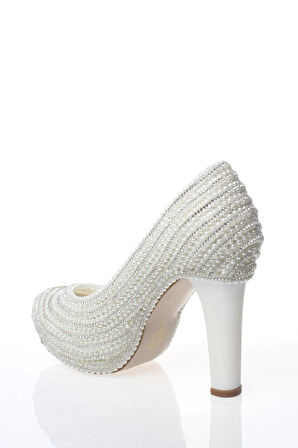 Kadın Moda Şık Sedef Inci Taş Işlemeli Gelin Ayakkabı Topuklu Düğün Nişan Gece Abiye Ayakkabı