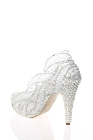 Kadın Moda Şık Sedef Inci Taş Işlemeli Gelin Ayakkabı Topuklu Düğün Nişan Gece Abiye Ayakkabı