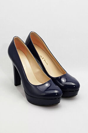 Kadın Moda Şık Lacivert Klasik Topuklu Ayakkabı Topuklu Düğün Nişan Gece Abiye Ayakkabı