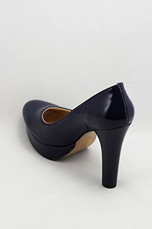 Kadın Moda Şık Lacivert Klasik Topuklu Ayakkabı Topuklu Düğün Nişan Gece Abiye Ayakkabı