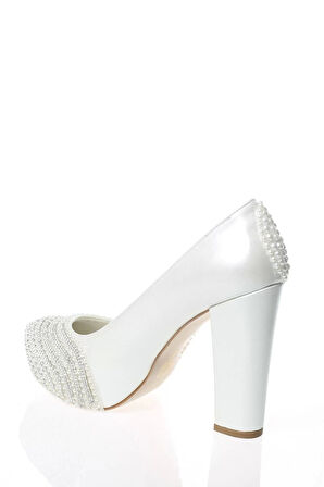 Kadın Moda Şık Sedef Inci Taş Işlemeli Gelin Ayakkabı Topuklu Düğün Nişan Gece Abiye Ayakkabı