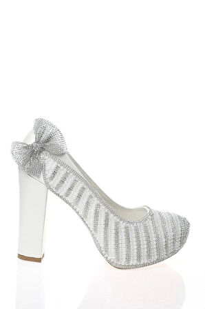 Kadın Moda Beyaz Sedef Inci Taş Işlemeli Gelin Ayakkabı Topuklu Düğün Nişan Gece Abiye Ayakkabı