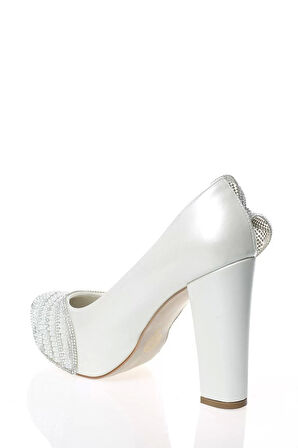 Kadın Moda Beyaz Sedef Inci Taş Işlemeli Gelin Ayakkabı Topuklu Düğün Nişan Gece Abiye Ayakkabı
