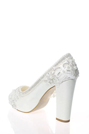 Kadın Moda Şık Sedef Inci Taş Işlemeli Gelin Ayakkabı Topuklu Düğün Nişan Gece Abiye Ayakkabı