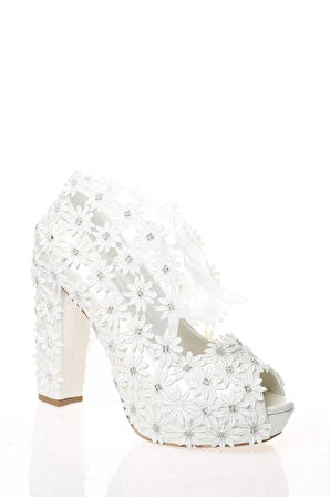 Kadın Moda Beyaz Sedef Inci Taş Işlemeli Gelin Ayakkabı Topuklu Düğün Nişan Gece Abiye Ayakkabı