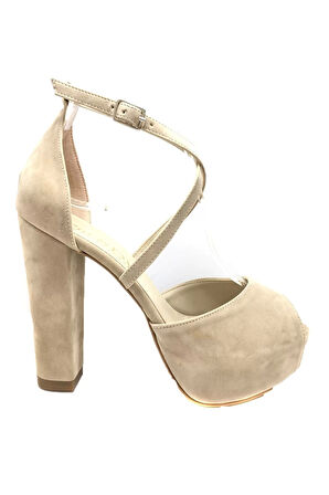 Kadın Moda Şık Vizon Süet Topuklu Zarif Tasarım Yüksek Topuk Düğün Nişan Gece Abiye Ayakkabı