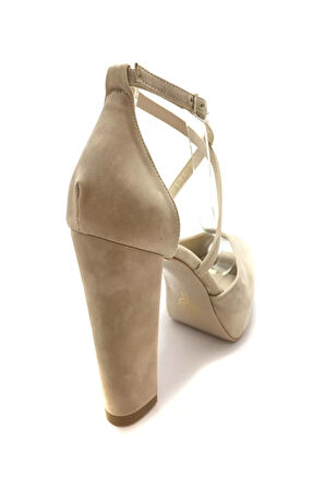 Kadın Moda Şık Vizon Süet Topuklu Zarif Tasarım Yüksek Topuk Düğün Nişan Gece Abiye Ayakkabı