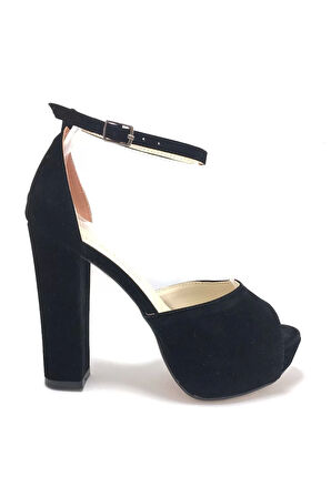 Kadın Moda Şık Siyah Süet Topuklu Zarif Tasarım Yüksek Topuk Düğün Nişan Gece Abiye Ayakkabı