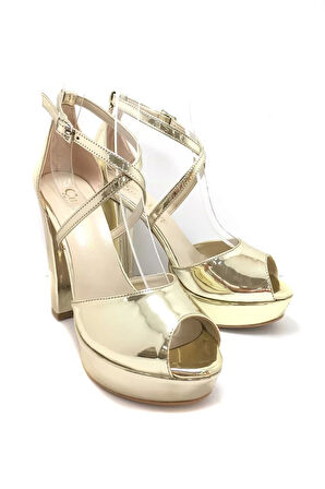 Kadın Moda Şık Altın Rugan Topuklu Zarif Tasarım Yüksek Topuk Düğün Nişan Gece Abiye Ayakkabı