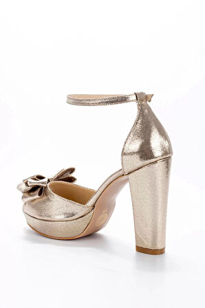 Kadın Moda Şık Gold Sultan Fiyonk Topuklu Zarif Tasarım Düğün Nişan Gece Abiye Ayakkabı