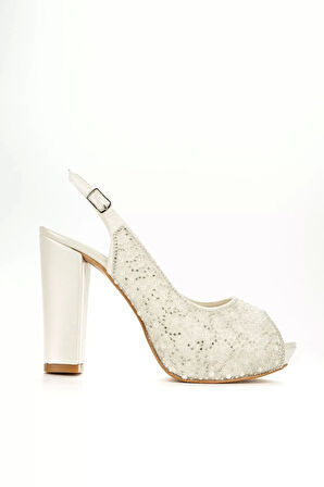 Kadın Moda Şık Sedef İnci Taş Topuklu Zarif Tasarım Düğün Nişan Gece Abiye Ayakkabı