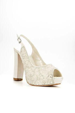 Kadın Moda Şık Sedef İnci Taş Topuklu Zarif Tasarım Düğün Nişan Gece Abiye Ayakkabı