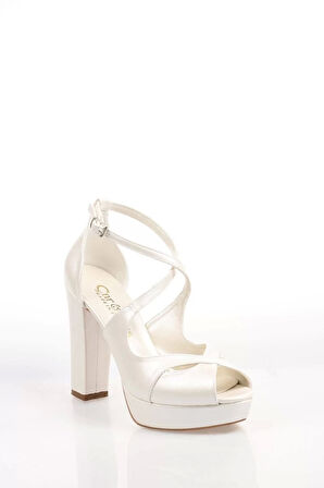 Kadın Moda Şık Beyaz Topuklu Zarif Tasarım Yüksek Topuk Düğün Nişan Gece Abiye Ayakkabı