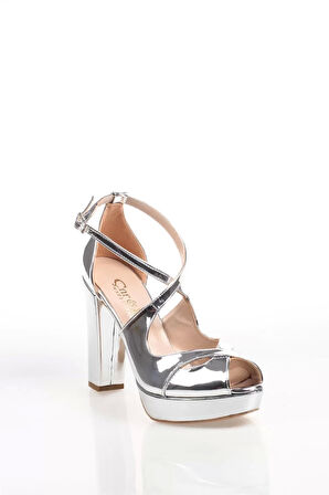 Kadın Moda Şık Gümüş Ayna Topuklu Zarif Tasarım Yüksek Topuk Düğün Nişan Gece Abiye Ayakkabı