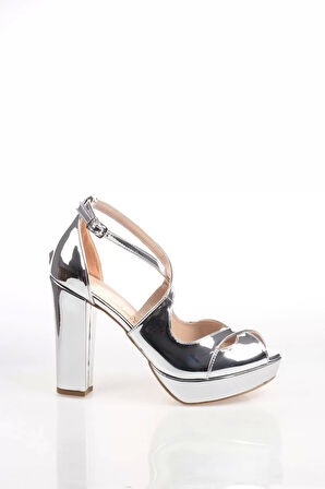 Kadın Moda Şık Gümüş Ayna Topuklu Zarif Tasarım Yüksek Topuk Düğün Nişan Gece Abiye Ayakkabı