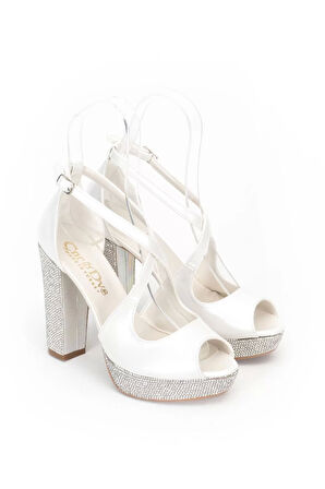 Kadın Moda Şık Sedef Cilt Taşlı Topuklu Zarif Tasarım Düğün Nişan Gece Abiye Ayakkabı