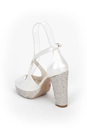 Kadın Moda Şık Sedef Cilt Taşlı Topuklu Zarif Tasarım Düğün Nişan Gece Abiye Ayakkabı