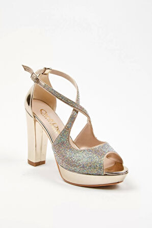 Kadın Moda Şık Gold Yüz Taş Zarif Tasarım Düğün Nişan Gece Abiye Ayakkabı