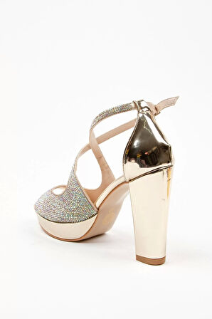 Kadın Moda Şık Gold Yüz Taş Zarif Tasarım Düğün Nişan Gece Abiye Ayakkabı