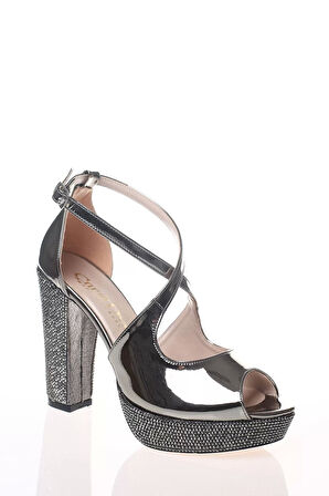 Kadın Moda Şık Gold Ayna Ökçe Poli Taş Topuklu Zarif Tasarım Düğün Nişan Gece Abiye Ayakkabı