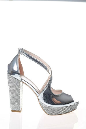 Kadın Moda Şık Gold Ayna Ökçe Poli Taş Topuklu Zarif Tasarım Düğün Nişan Gece Abiye Ayakkabı