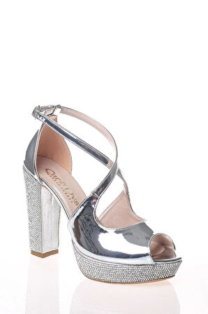 Kadın Moda Şık Gold Ayna Ökçe Poli Taş Topuklu Zarif Tasarım Düğün Nişan Gece Abiye Ayakkabı