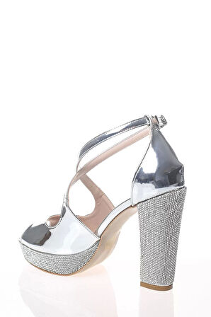 Kadın Moda Şık Gold Ayna Ökçe Poli Taş Topuklu Zarif Tasarım Düğün Nişan Gece Abiye Ayakkabı