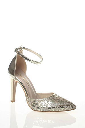 Kadın Moda Ayna Desenli Lazer Kesim Stiletto Klasik Ayakkabı Topuklu Nişan Gece Abiye Ayakkabı