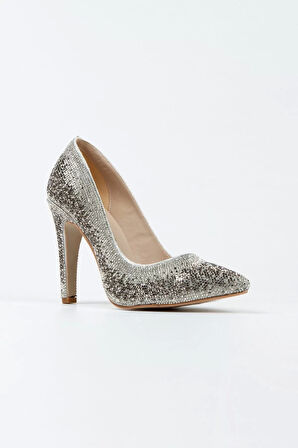 Kadın Moda Şık Gold Sultan Çift Renktaşlı Klasik Sivri Ince Düğün Nişan Gece Abiye Ayakkabı