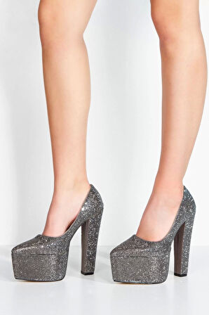 Kadın Moda Şık Full Taşlı Klasik Sivri Kalın Topuklu Platformlu Düğün Nişan Gece Abiye Ayakkabı