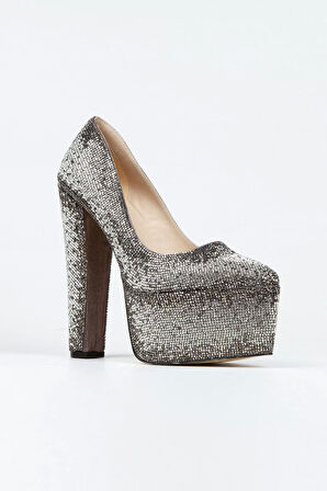 Kadın Moda Şık Sultan Çift Renktaşlı Klasik Sivri Kalın Topuklu Düğün Nişan Gece Abiye Ayakkabı