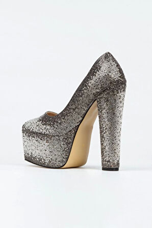 Kadın Moda Şık Sultan Çift Renktaşlı Klasik Sivri Kalın Topuklu Düğün Nişan Gece Abiye Ayakkabı