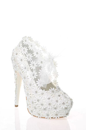 Kadın Moda Şık Sedef Inci Taş Işlemeli Gelin Ayakkabı Topuklu Düğün Nişan Gece Abiye Ayakkabı