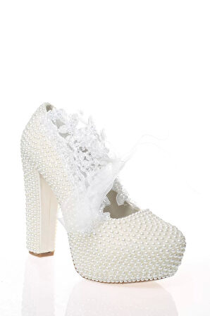 Kadın Moda Şık Sedef Taş İşlemeli Topuklu Zarif Tasarım Düğün Nişan Gece Abiye Ayakkabı