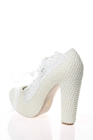 Kadın Moda Şık Sedef Taş İşlemeli Topuklu Zarif Tasarım Düğün Nişan Gece Abiye Ayakkabı