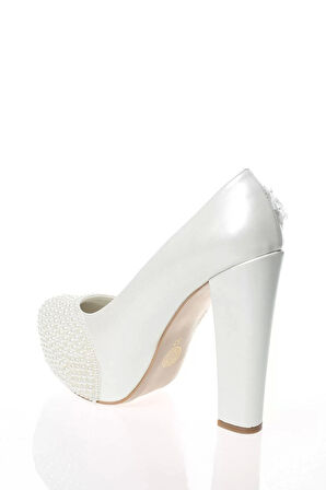 Kadın Moda Şık Sedef İnci Taş İşlemeli Gelin Ayakkabı Topuklu Düğün Nişan Gece Abiye Ayakkabı