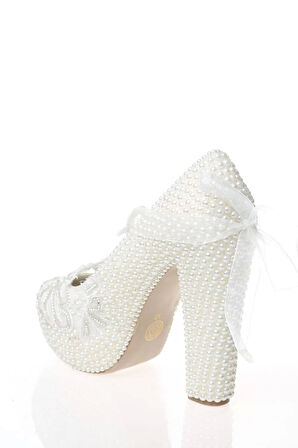 Kadın Moda Şık Sedef Inci Taş Işlemeli Gelin Ayakkabı Topuklu Düğün Nişan Gece Abiye Ayakkabı