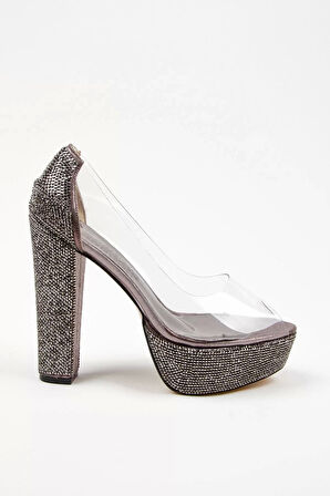 Kadın Moda Şık Rose Şeffaf Platformlu Ökçe Poli Taş Düğün Nişan Gece Abiye Ayakkabı