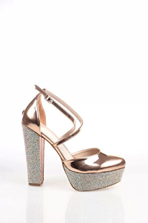 Kadın Moda Şık Rose Ayna Taşlı Topuklu Zarif Tasarım Düğün Nişan Gece Abiye Ayakkabı