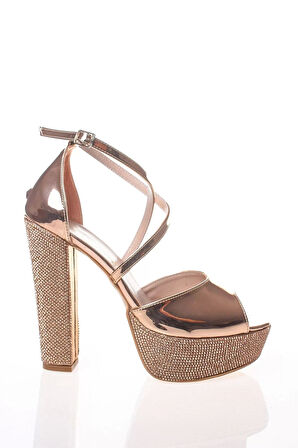 Kadın Moda Şık Gümüş Ayna Ökçe Poli Taş Topuklu Zarif Tasarım Düğün Nişan Gece Abiye Ayakkabı